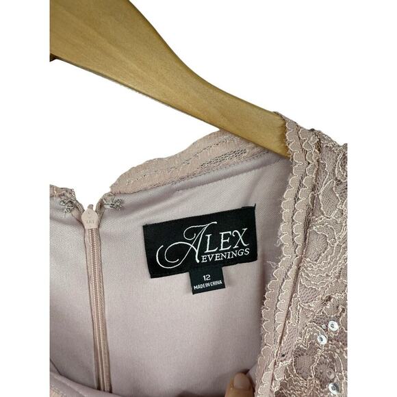 Alex Evenings Long Gown with Sequin Lace Bodice & Chiffon Skirt Women’s 12 New - Picture 3 of 10